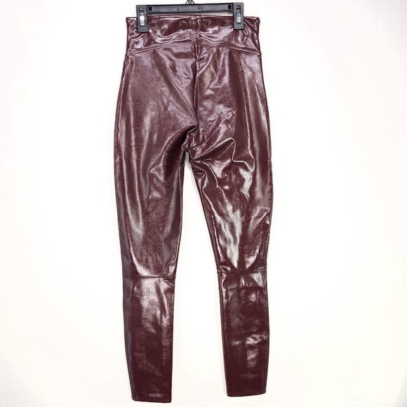 Spanx Fully Lined Shaping Legging Faux Patent Leather Shiny Ruby Womens Medium - Picture 3 of 16